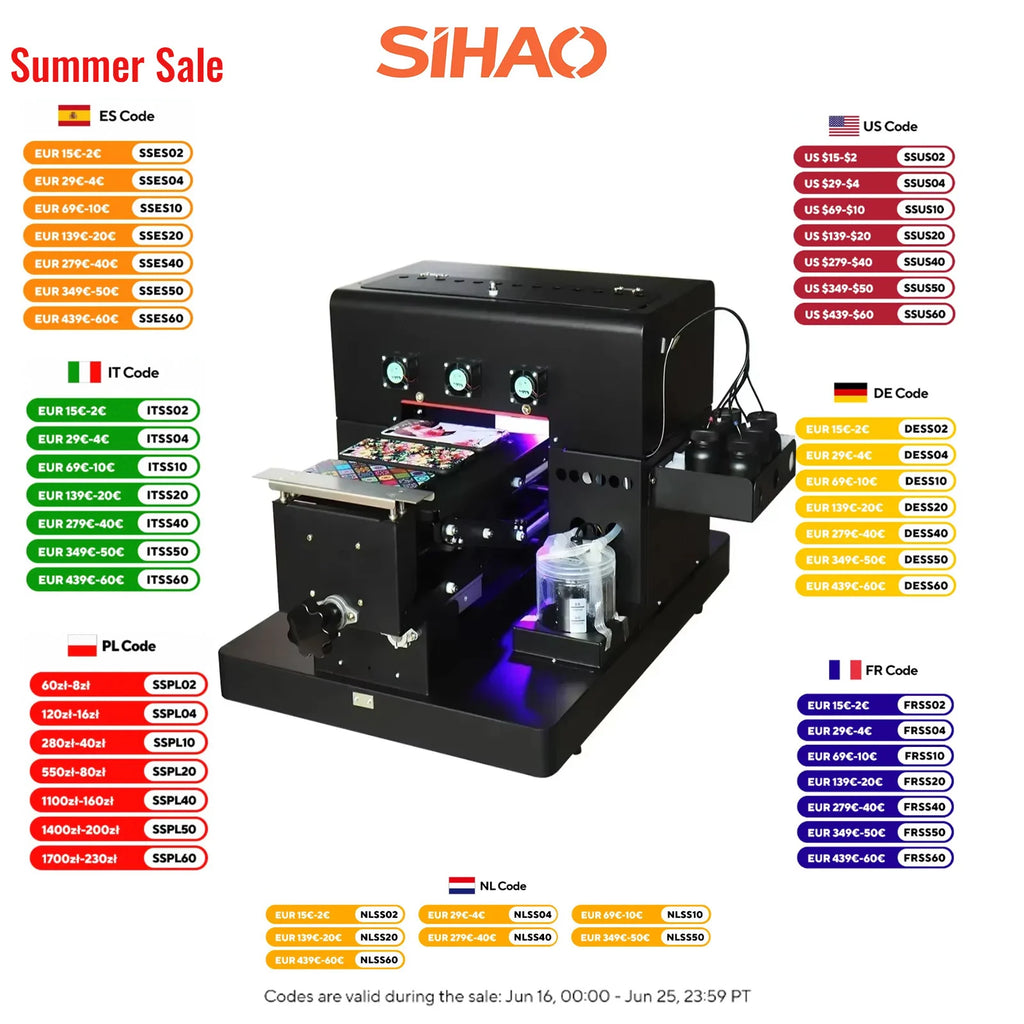 Sihao DIY A4 UV Printer Upgrade Flatbed UV Flatbed Printing Machine With ACRO RIP Software For Phone Case Metal Glass Wood