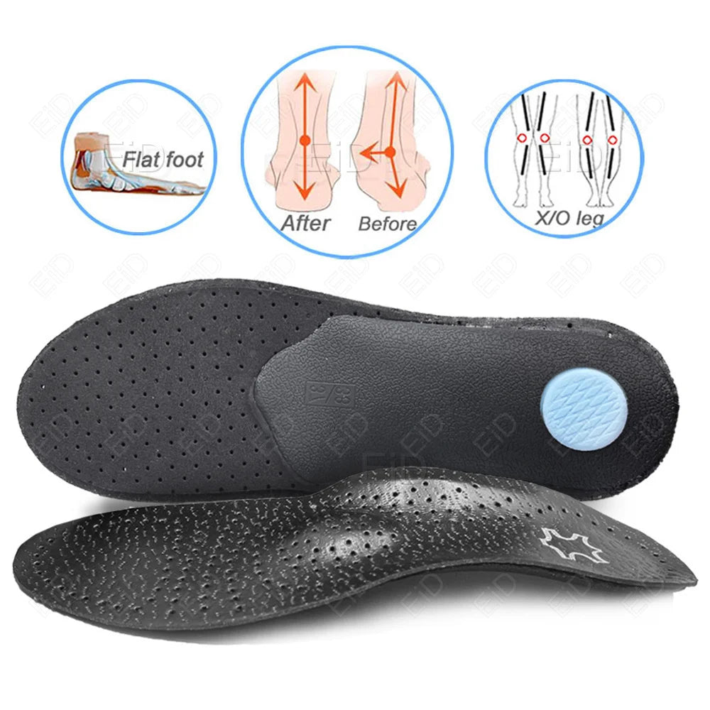 EiD New Arch Support 25mm Orthotic insole Black Leather orthotics Insoles for Flat Foot O/X Leg Corrected Shoe Sole insert pads