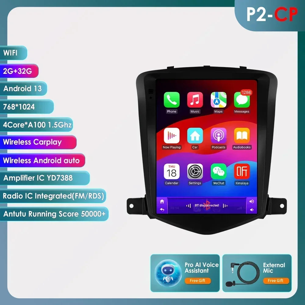 Autoradio multimédia pour voiture Hizpo 8 cœurs DSP pour Chevrolet Cruze J300 2008-2012 GPS Systèmes intelligents Carplay 4G RDS IA