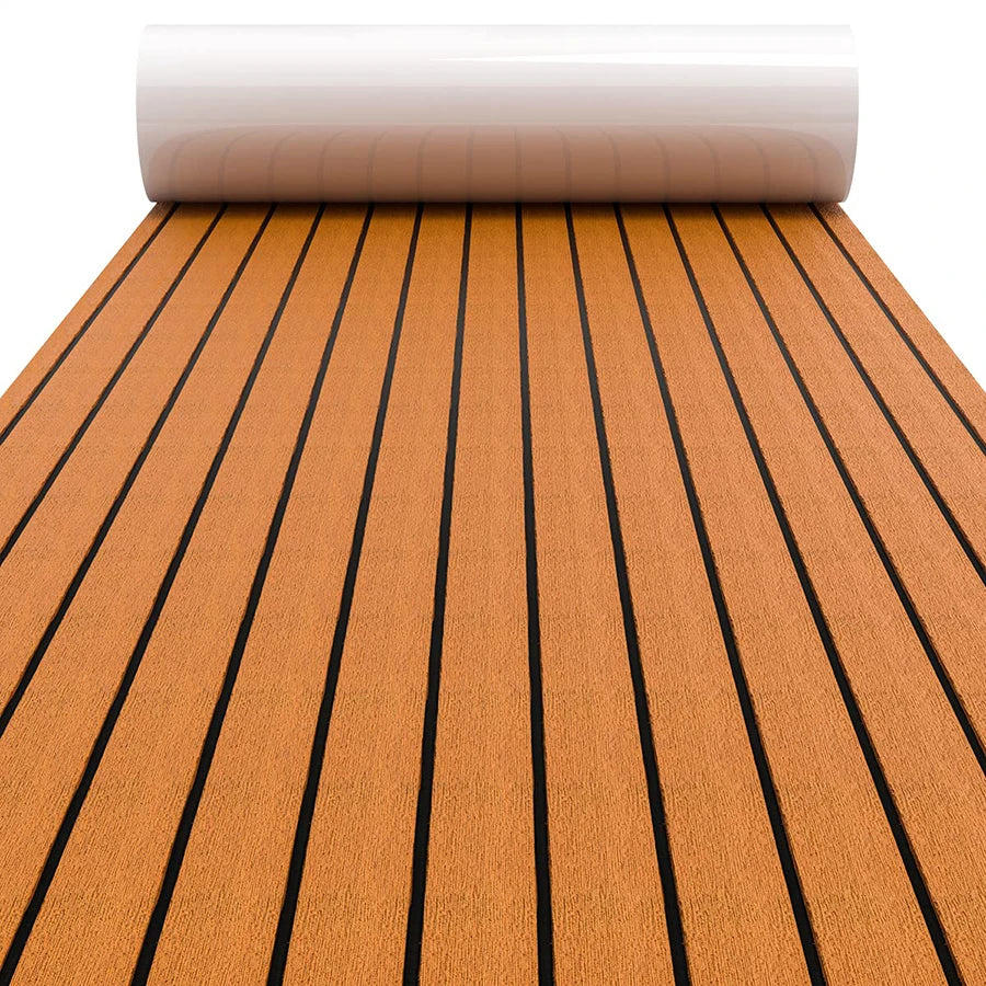 240*45cm Boat Flooring EVA Foam Decking Sheet Faux Teak Marine Mat Non-Slip Self-Adhesive Carpet for Motorboat RV Pontoon Jon