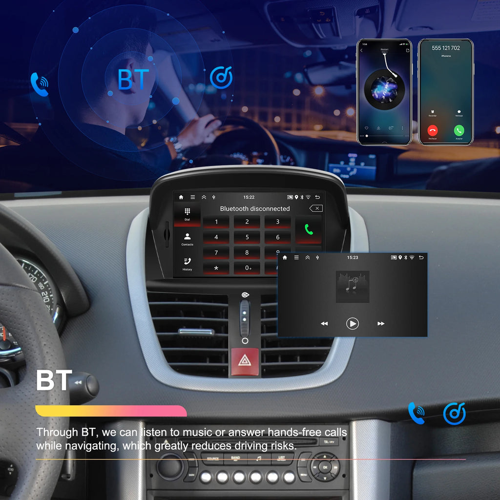Podofo 7'' Carplay  Android 2din Carplay Car Radio For Peugeot 207 2008-2014 Bluetooth GPS Navigation FM RDS Radio Receiver