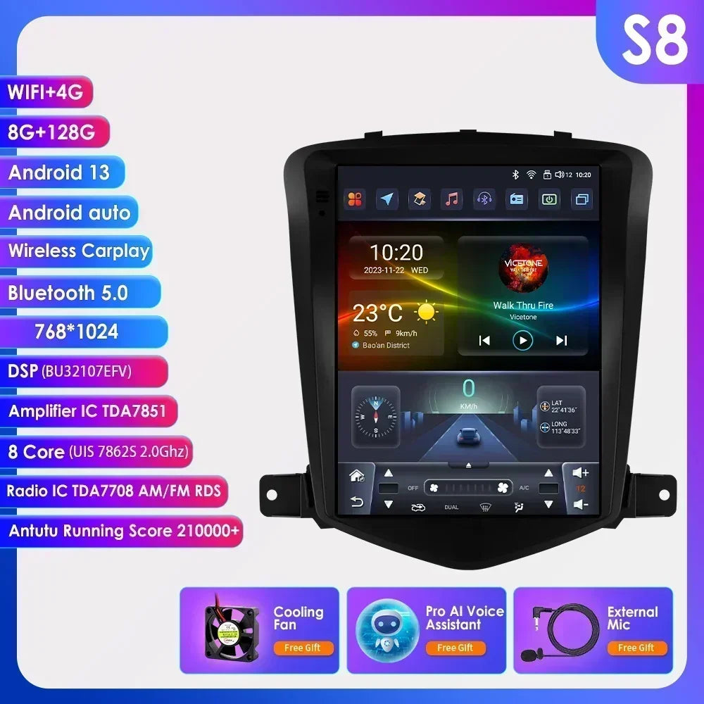Autoradio multimédia pour voiture Hizpo 8 cœurs DSP pour Chevrolet Cruze J300 2008-2012 GPS Systèmes intelligents Carplay 4G RDS IA