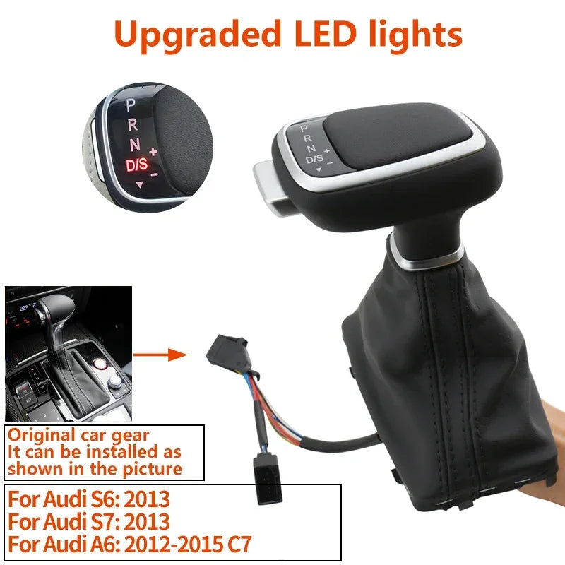 For Audi A4 A5 B8 B7 A7 A6 C6 C7 Q5 8r Q7 4l 8l A3 8P Gear Shift Knob Lever stick LED Light Gearbox Handle Leather Car Automatic