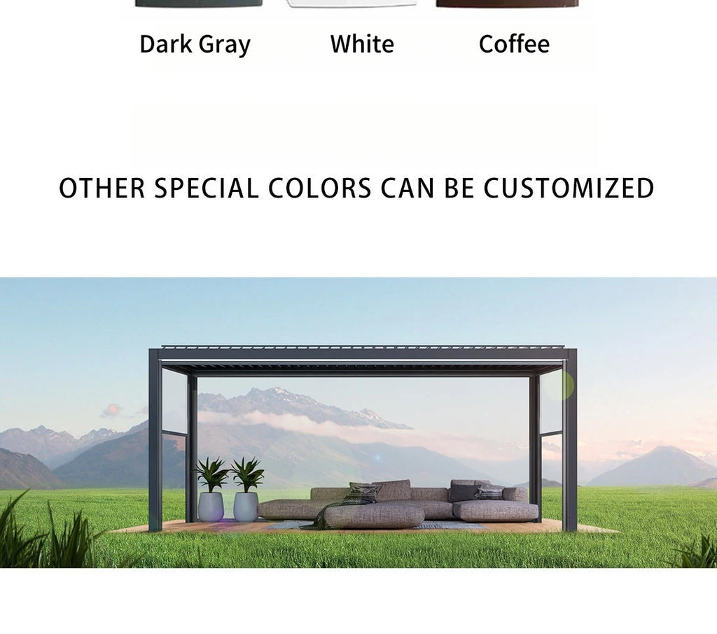 Modern Outdoor Waterproof Aluminum Louvered Sunroof Pergola Sun Shade Frame Electric Pergola Louvered Roof Aluminium Canopy