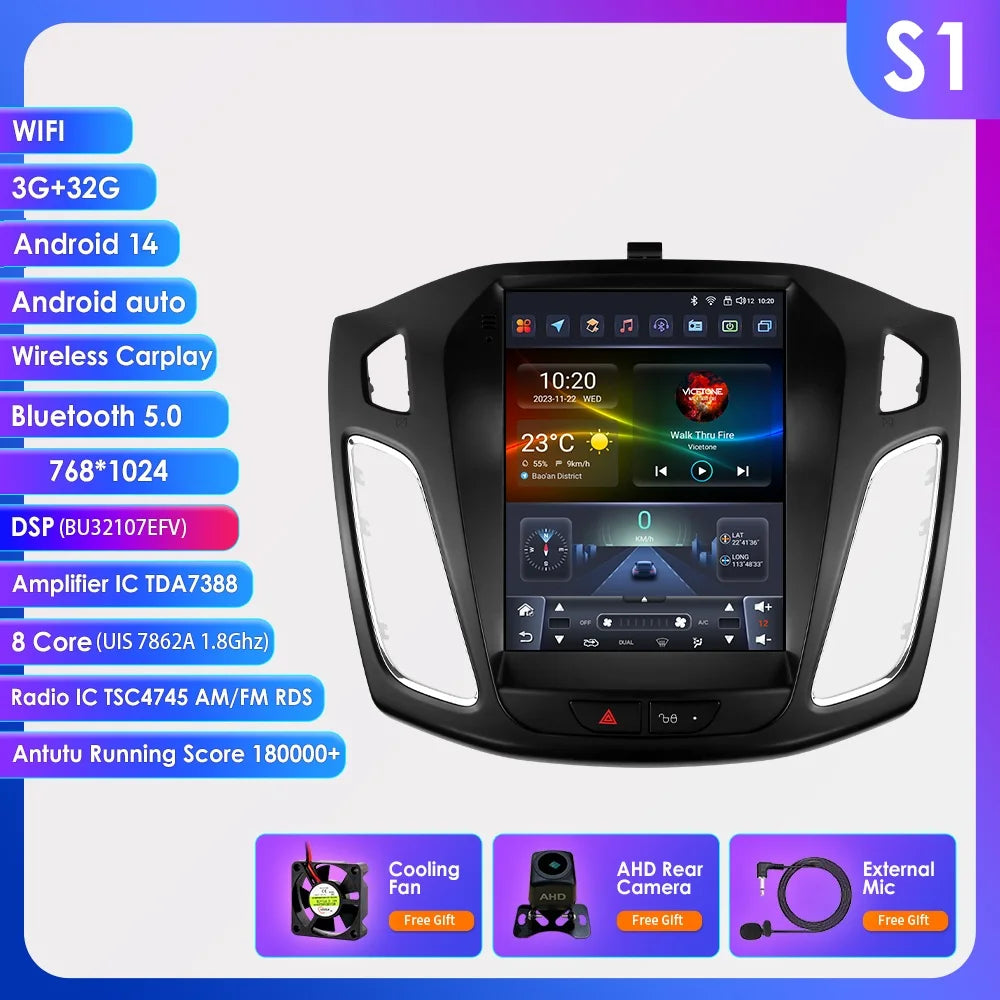 Hizpo 9.7" Car Radio for Ford Focus 3 Mk 3 2011 2012 - 2019 2 Din Android 14 Multimedia Video Player 2Din Carplay Auto Stereo