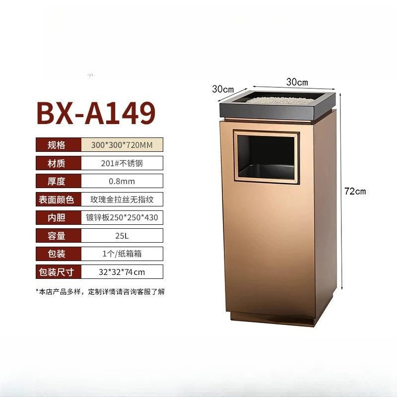30x30x72cm Stainless Steel Trash Can Commercial Hotel Lobby Elevator Entrance Public Corridor Vertical Waste Bin with Ashtray