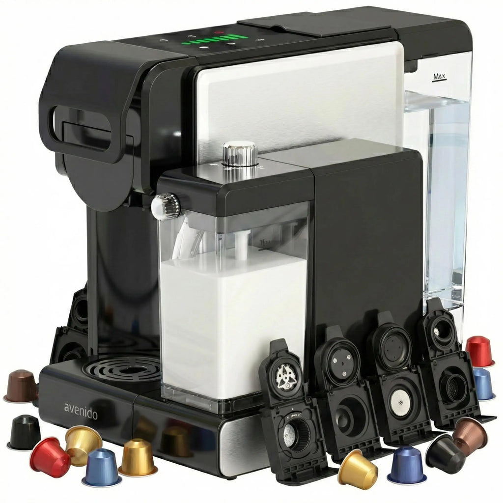 Capsule machine multi 9w1 Avenido AV 4388 19 bar with milk container, 7 adapters, 1L tank
