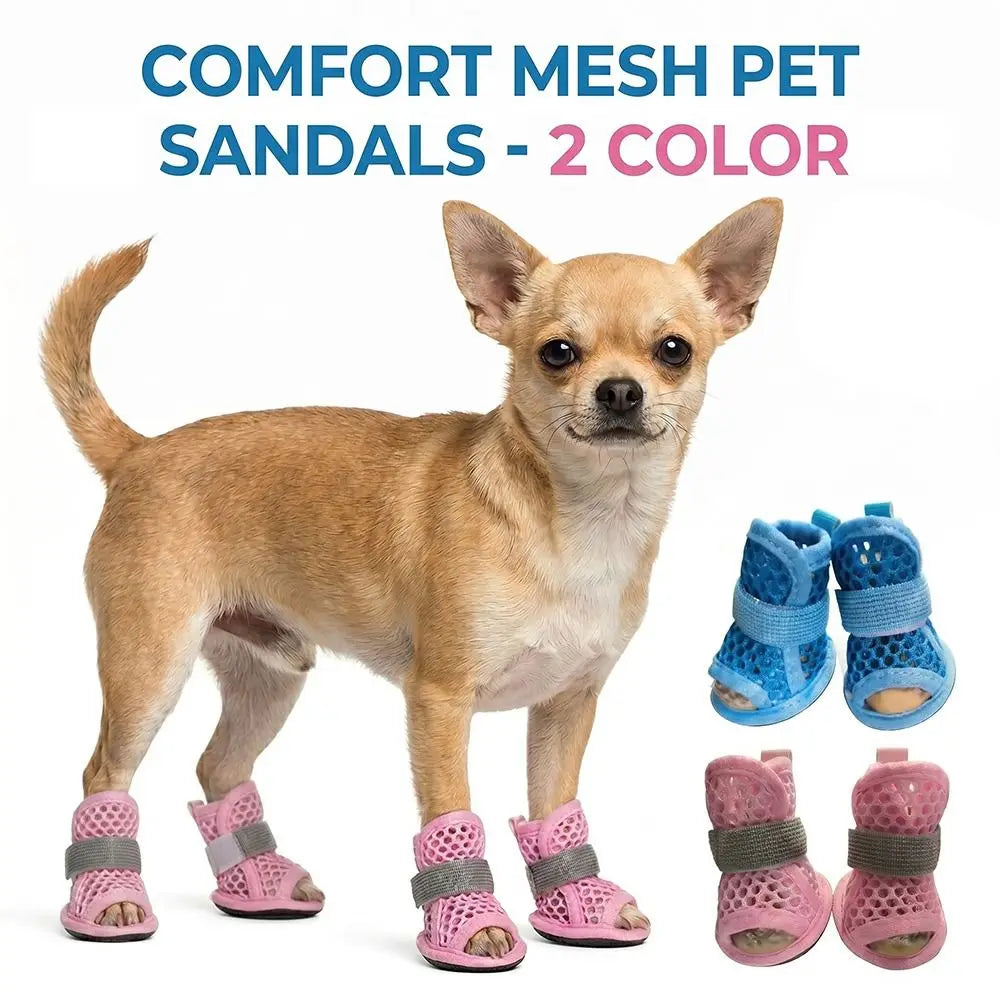 4Pcs Portable Mesh Dog Shoes Soft-sole Non-slip Cooling Dog Boots Wear-resistant Breathable Dog Foot Cover Summer