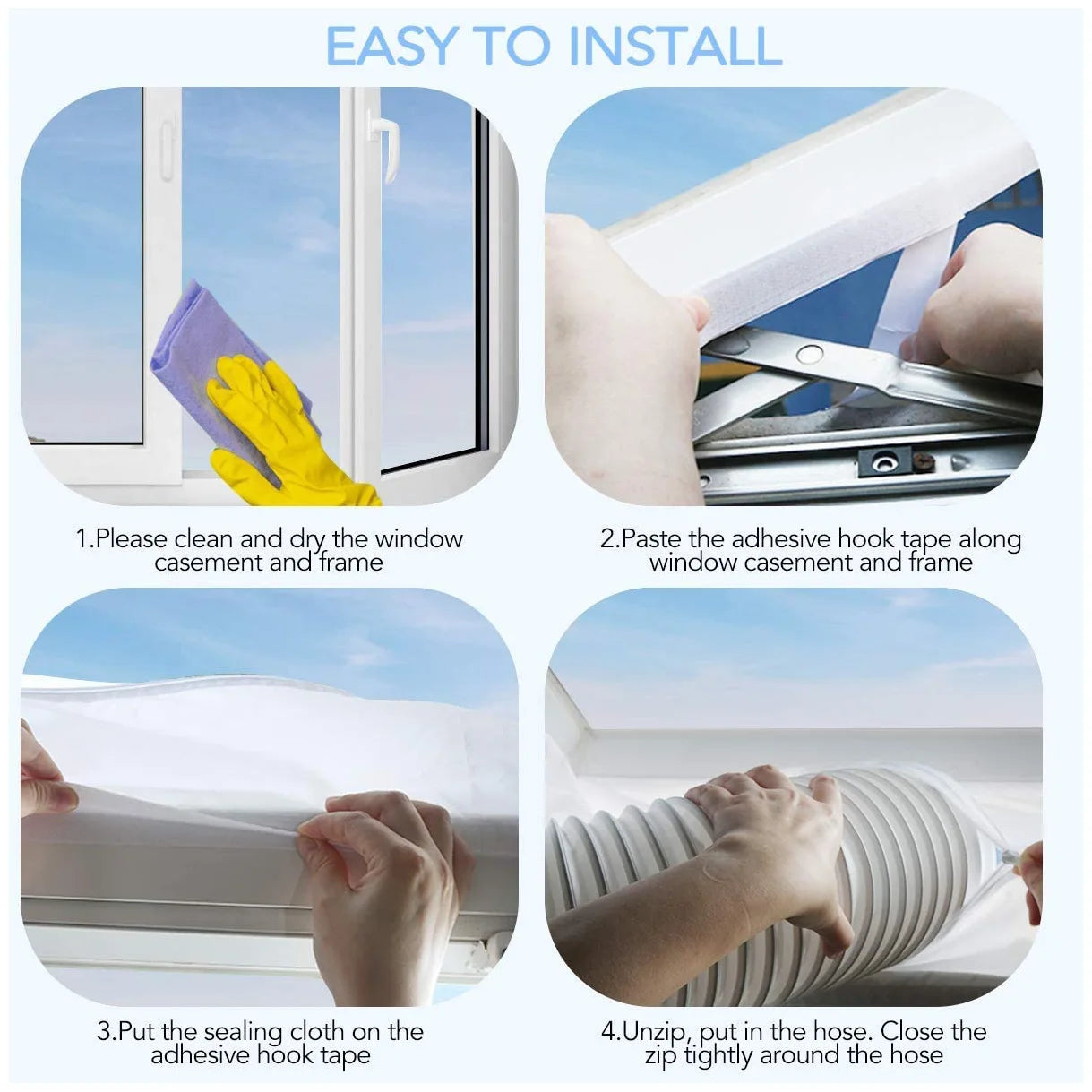 Window Seal for Portable Air Conditioner, Mobile AC Unit Soft Cloth Sealing, Stop Hot Air with Zip & Adhesive, No Drilling Holes