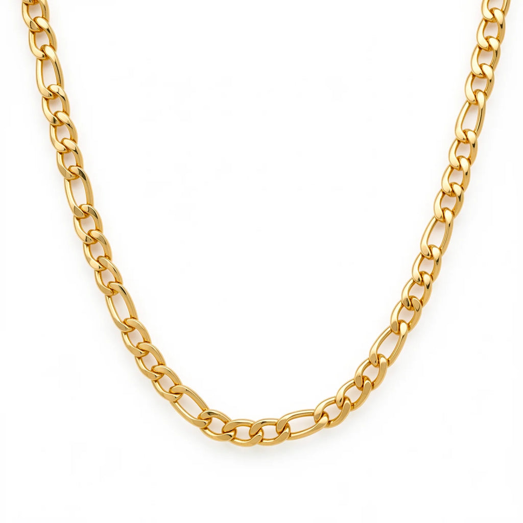 316L Stainless Steel Figaro Chain 58cm, Non-Tarnish NK 3:1 Link Necklace, Waterproof Minimalist Hip Hop Jewelry Gold Steel