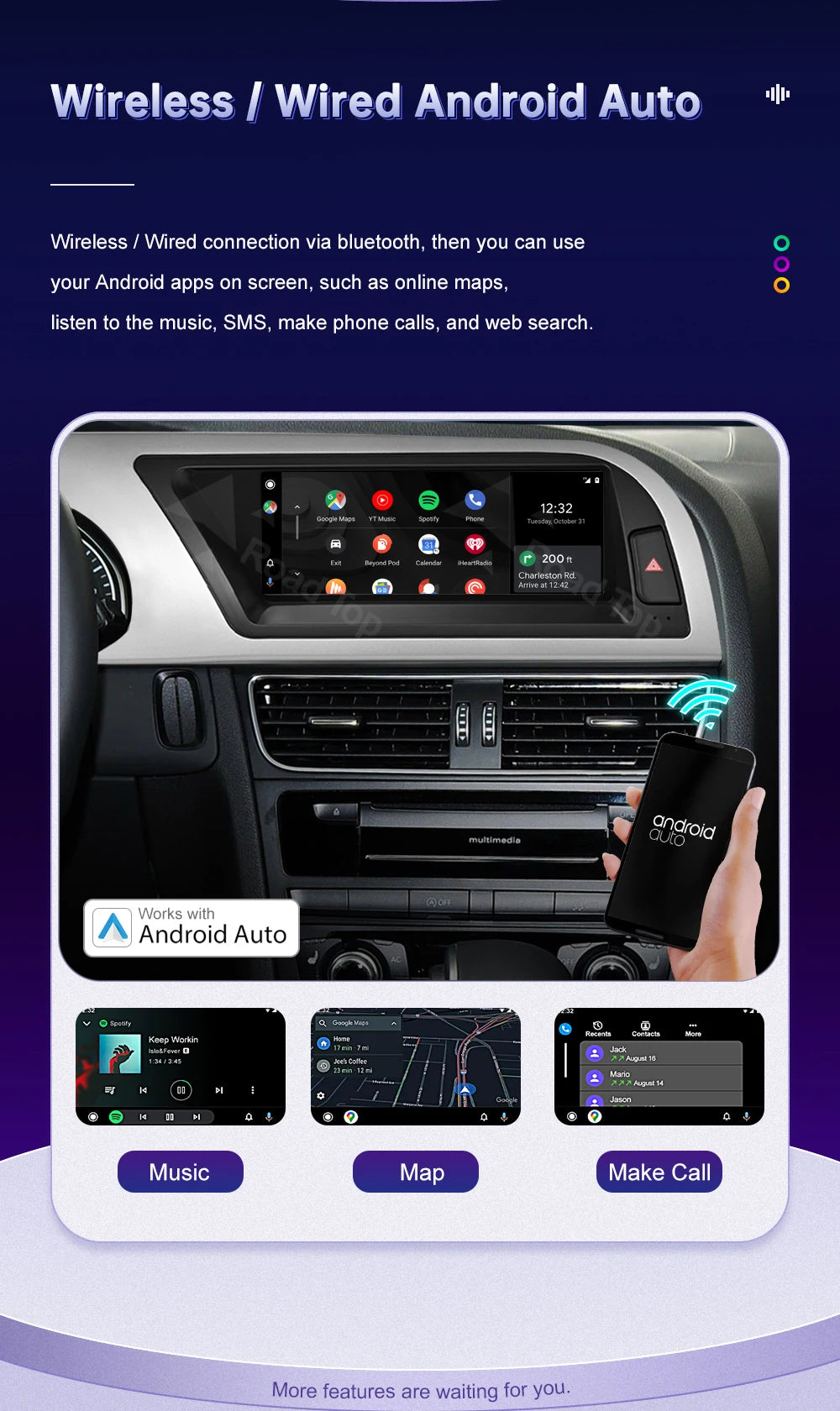 Linux 8.9/12.3inch Car Multimedia Touch Screen For Audi A5 2008-2016 with Wireless CarPlay Android Auto Airplay Function