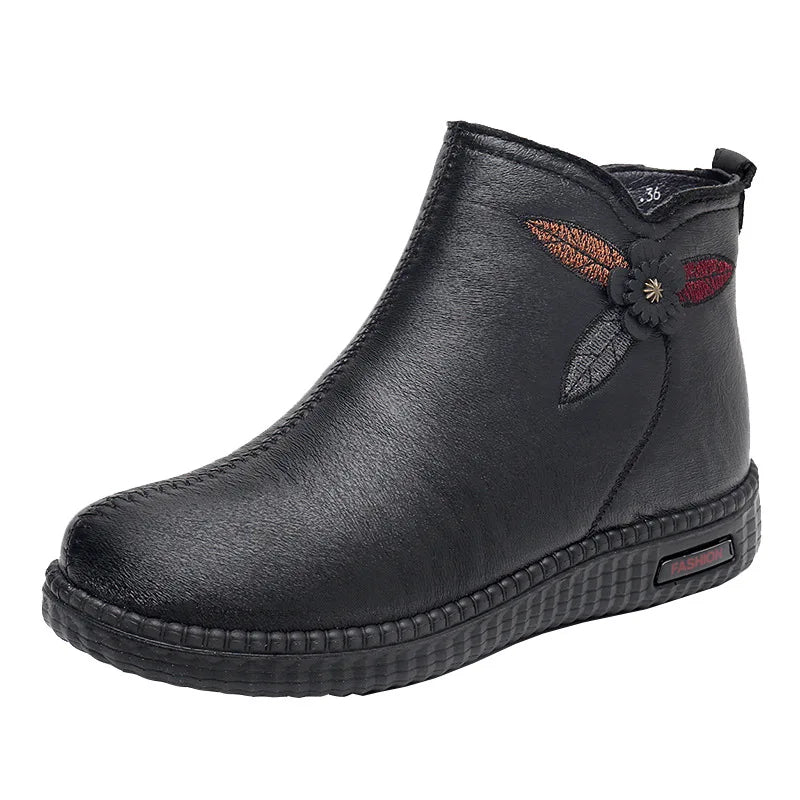 GKTINOO 2026 Winter Leather Women Ankle Boots Shoes Women Thick Plush Warm Casual Snow Boots Mother Waterproof Non-slip Booties