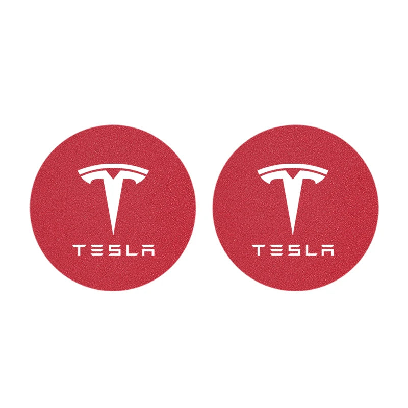 2Pcs Car Coaster Suede Mat Water Cup Anti-slip Pad Auto Interior For Tesla Model 3 Highland 2023 Model S Model X Model Y