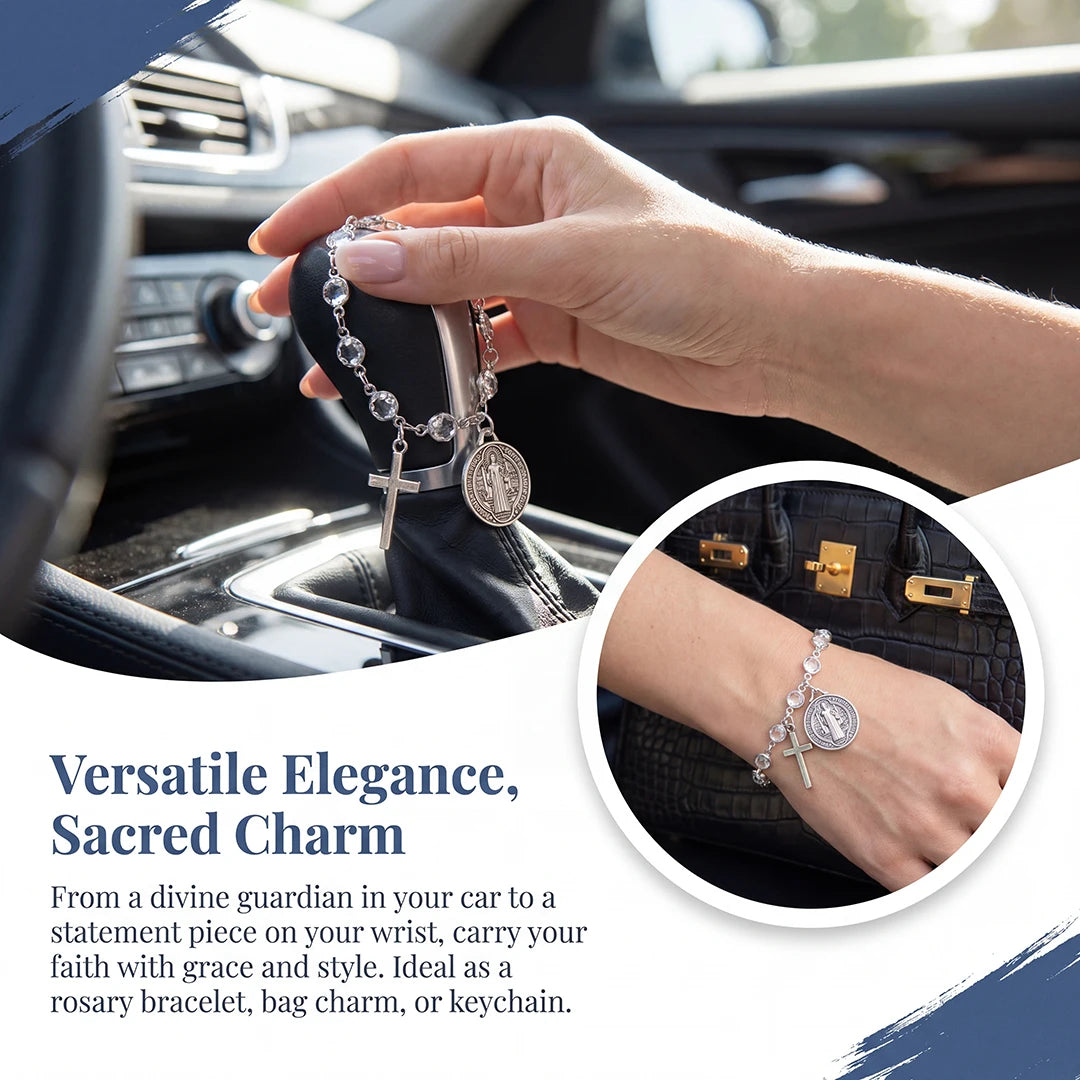 Catholic Protection Rosary Car Accessory St. Benedict Medal & Cross Pendant For Auto Interior Decor Religious Protection Pendant