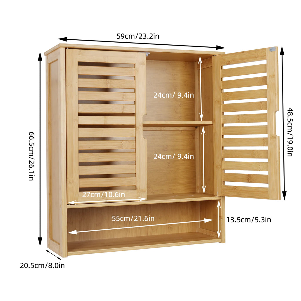 Meuble de Rangement Mural pour Salle de Bain Étagère de Rangement en Bambou Armoire à Pharmacie