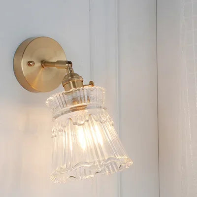 Nordic Japanese Brass Wall Lamp Bedroom Bedside Lamp Bathroom Cloakroom Background Wall Mirror Front Creative Glass Wall Lamp