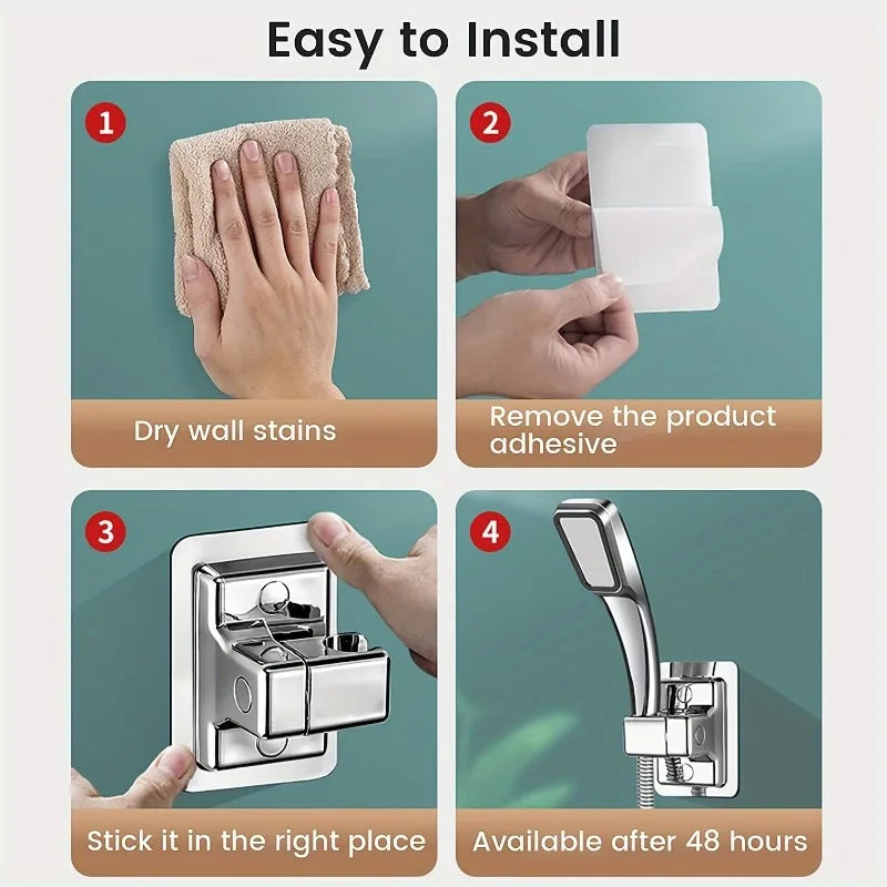 1pc Universal Shower Head Holder, ABS Wall Mount Bracket with Adhesive Stick for Bathroom