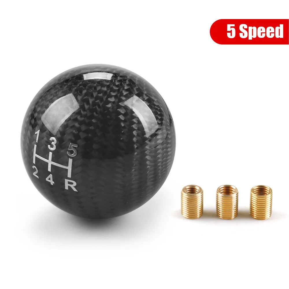 JDM Style Oval/Sphere Carbon Fiber Manual Gear Shift Knob M12*1.25 With 3 Adapters M8*1.25, M10*1.25, M10*1.5 Shift Head Knob