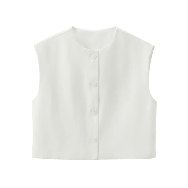 MUJER Red Sleeveless Vest Woman Button Black White Cropped Vest Women Summer Casual Short Coats Waistcoat Women's Fashion Vests