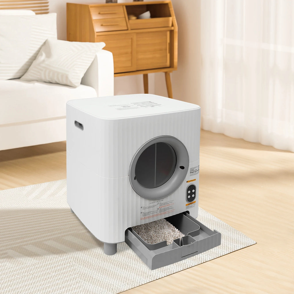 Automatic Cat Litter Box 68L Large Capacity Self-Cleaning Smart Cat Toilet 14.96Gal with Negative Ion Sterilization WiFi Bluetooth APP Control Detachable Roller Odor Control Pet Potty for Multi-Cat Household Home Pet Cat Care