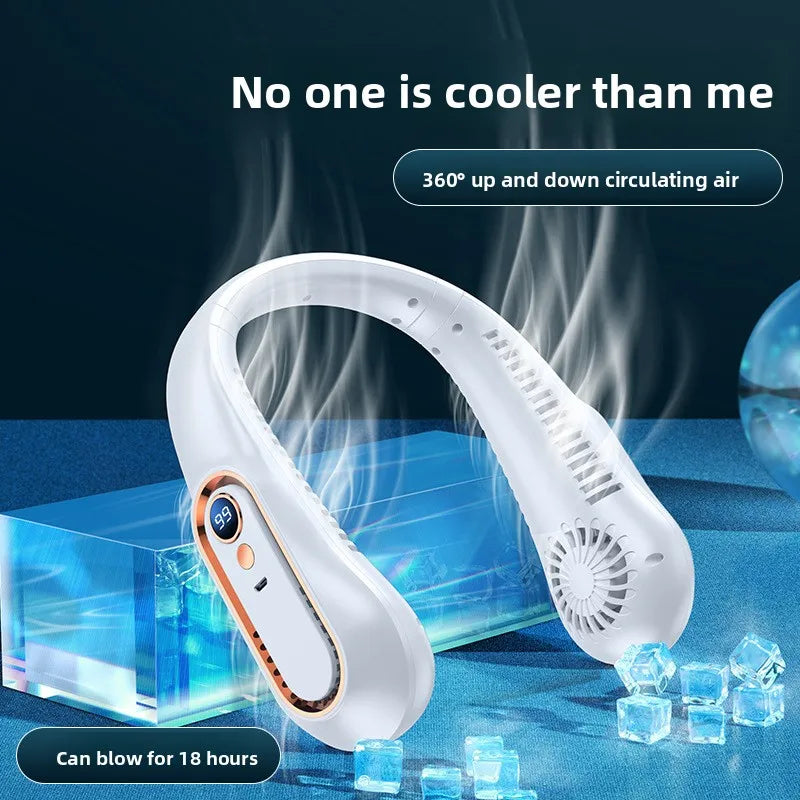 Wearable Neck Cooling Fan USB Rechargeable Hands Free Portable Hanging Personal Air Cooler Indoor Outdoor Daily Skincare Use