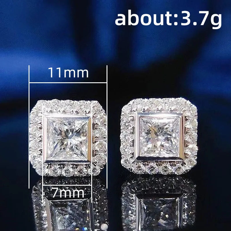TrendMen Hiphop Rock Square Cubic Copper Zirconia Stud Earrings For Men Boy Silver Color Metal Crystal Earring Party Ear Jewelry