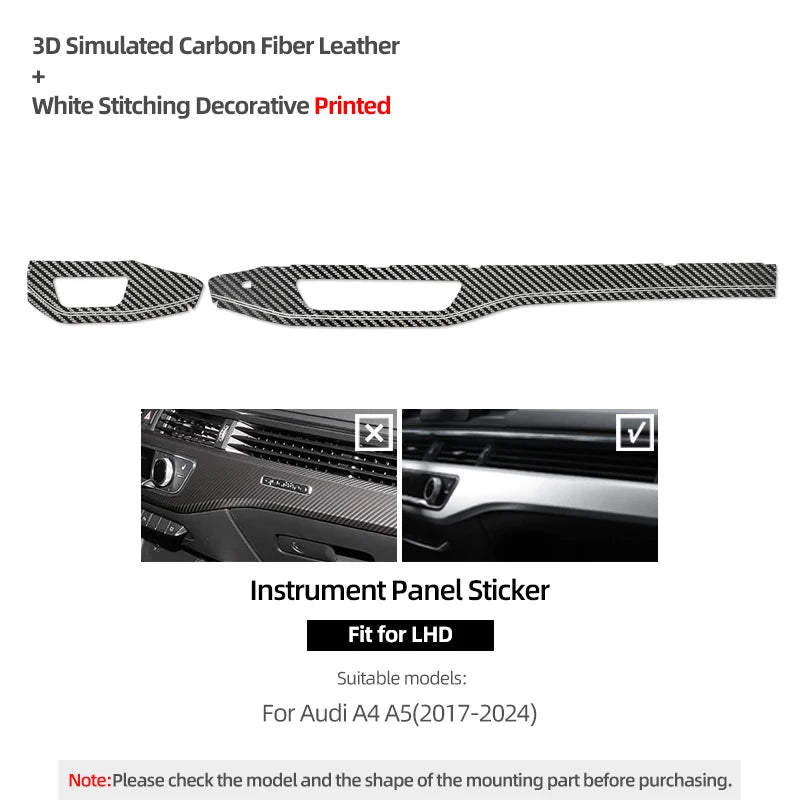 For Audi A4 B9 A5 2017-2024 Dashboard Panel Instrument Trim Strip Sticker Car Interior Make of Alcantara Tuning Accessories
