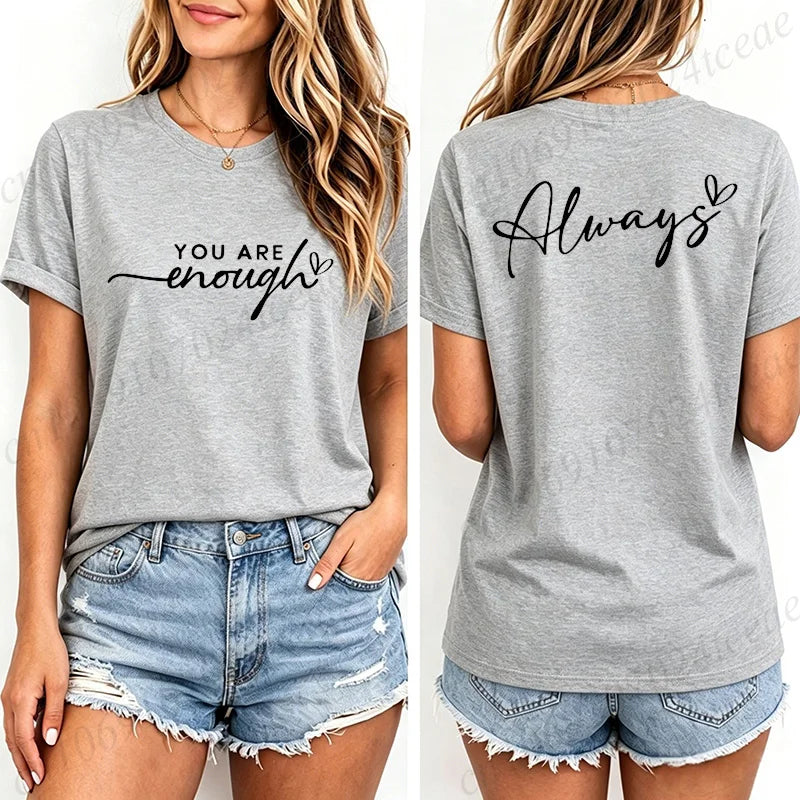 Fashion Women T Shirts You Are Enough Print Short Sleeve T-Shirt Motivational Quote Aesthetic Tee T-Shirts Inspirational Shirts