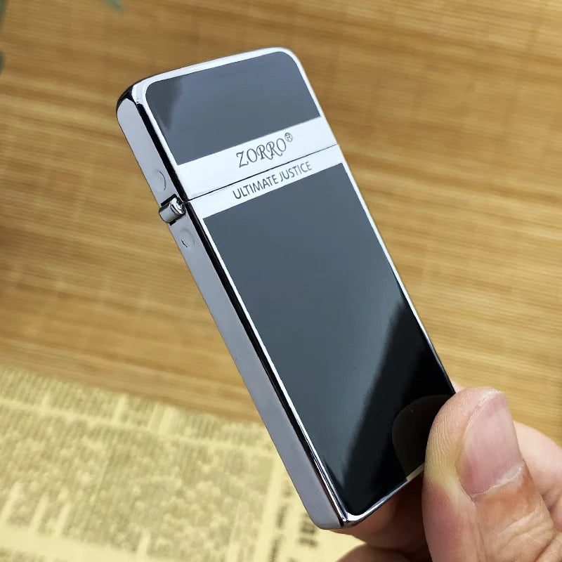 Zorro Ultra-thin Gold Label Bright Chrome Resin Black  Lighter Retro Windproof Men's Gift Good Quality Lighter with Box