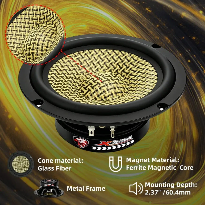 2pcs 6.5 Inch High Power Subwoofer 1000W Midrange Bass Speaker Bulletproof Fabric Carbon Fiber HIFI High Power Bass Automotive