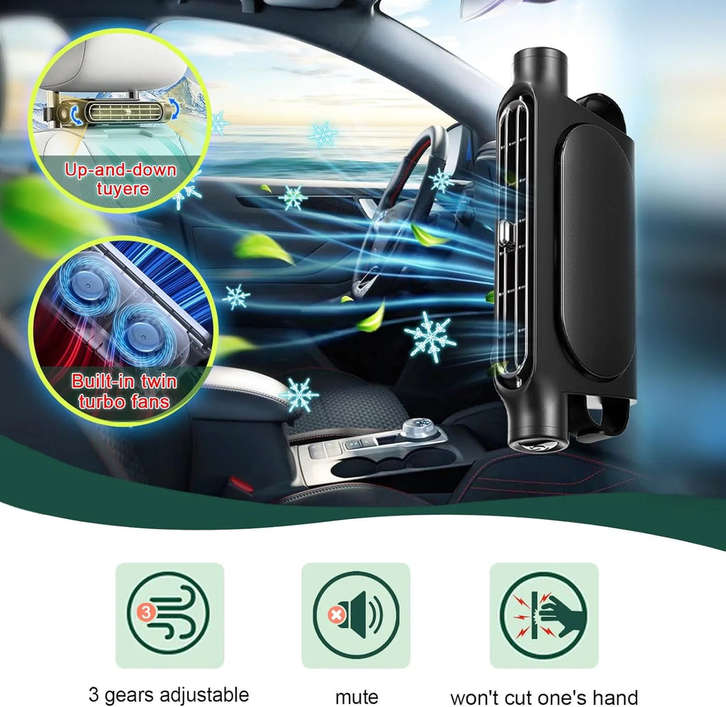 Car Seat Cooling Fan, 5V USB Powered Headrest Fan with 3 Adjustable Speeds, Portable Backseat Air Vent Cooler for Front and Rear Seats, Clip-On Auto Cooling Fan for Cars, SUVs, Trucks, Summer Travel and Interior Accessories