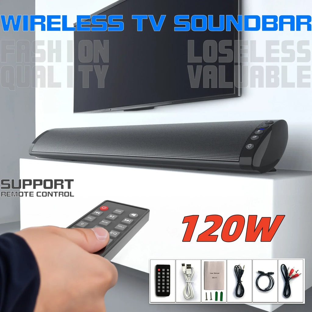 BS-41 120W Wireless Bluetooth Sound Wall mounted Home Theater Wireless Remote Control Desktop Long Bar subwoofer Sound System