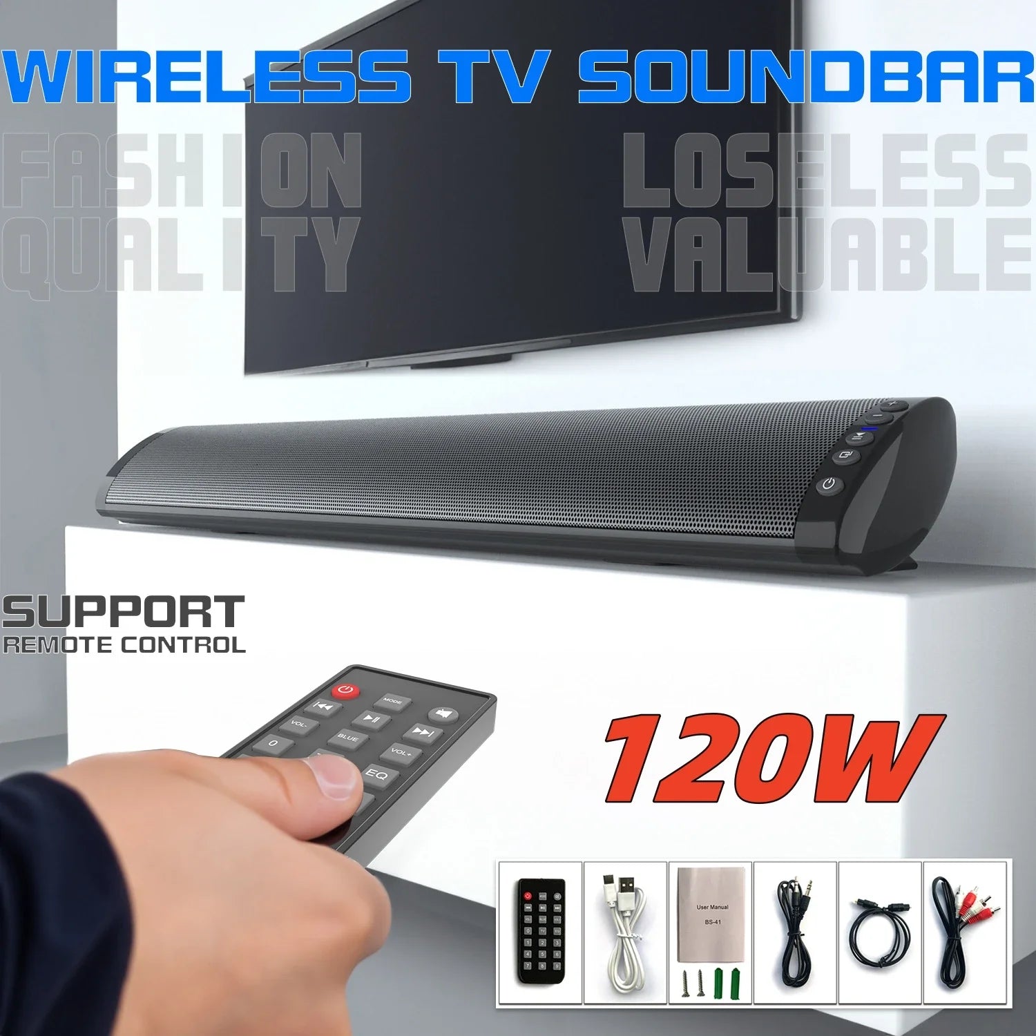 BS-41 120W Wireless Bluetooth Sound Wall mounted Home Theater Wireless Remote Control Desktop Long Bar subwoofer Sound System