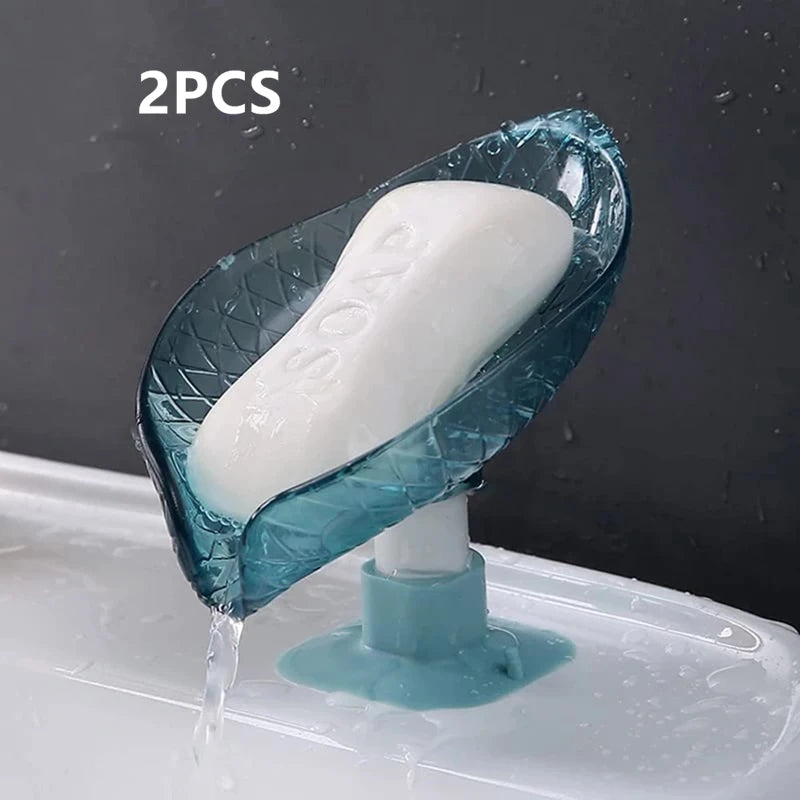 Boîte à Savon de Vidange Design Feuille avec Ventouse Porte-Savon Décoratif en Plastique Auto-Drainant Plateau de Savon Organisateur de Rangement pour Salle de Bain