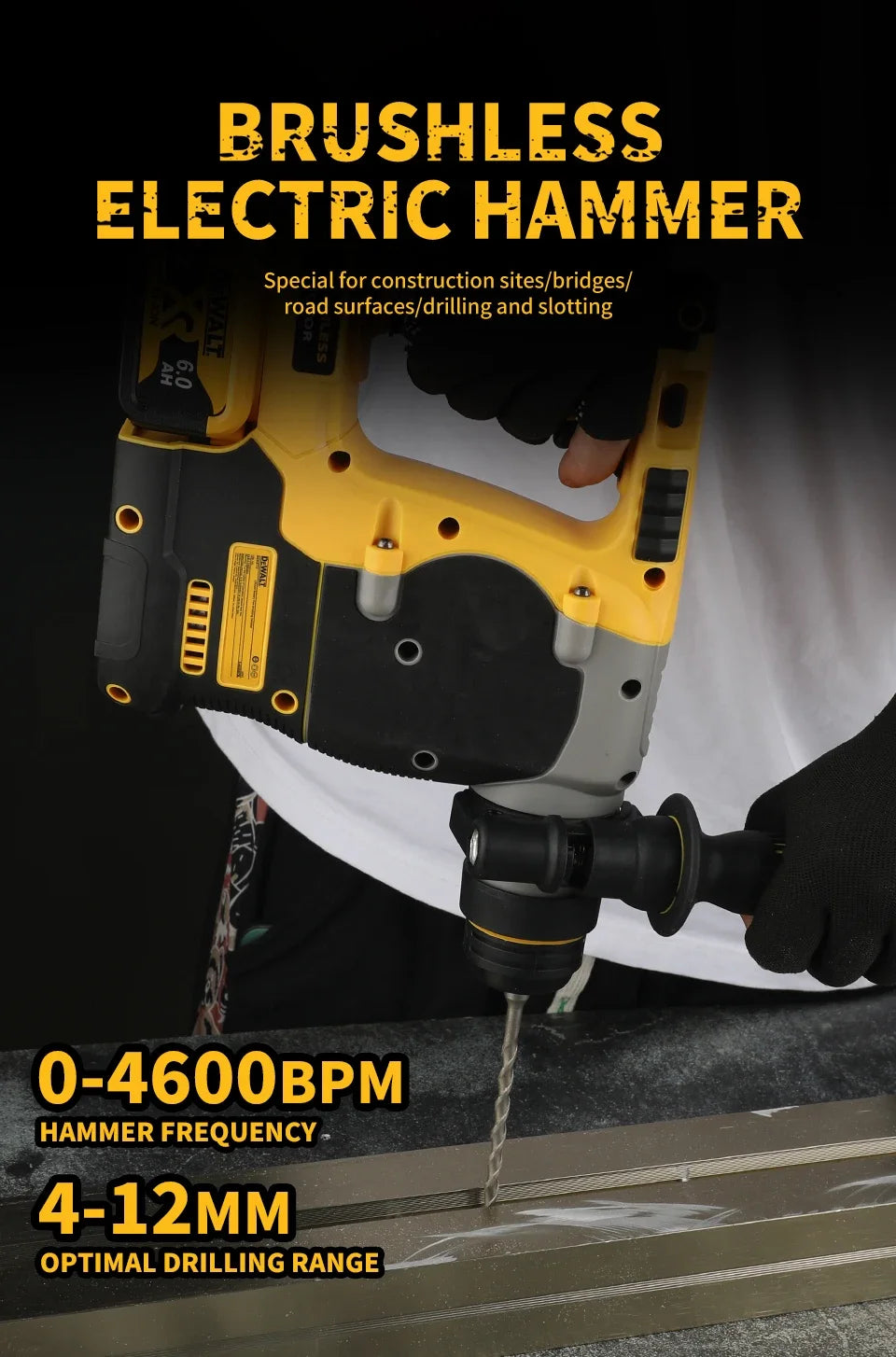 DEWALT DCH273 20V Brushless Rotary Hammer 2.1J Impact Energy 360° Handle 6.0Ah Battery for Concrete Brick Stone Drilling