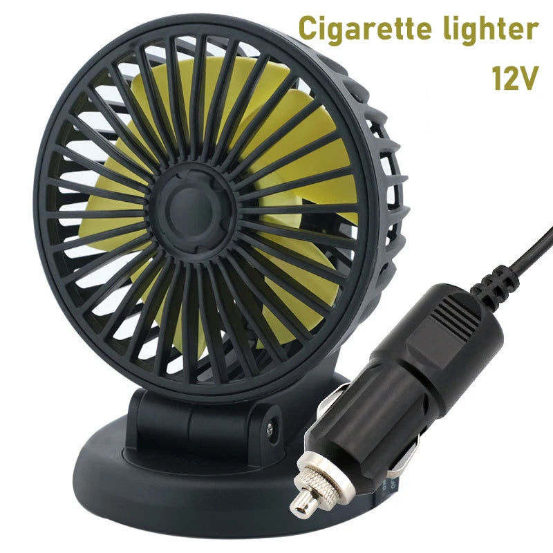 Lenovo Ventilateur de voiture 360° réglable à 3 têtes Ventilateur électrique automobile Ventilateur USB/12V/24V Ventilateur de voiture silencieux à 2 vitesses pour la maison et le bureau