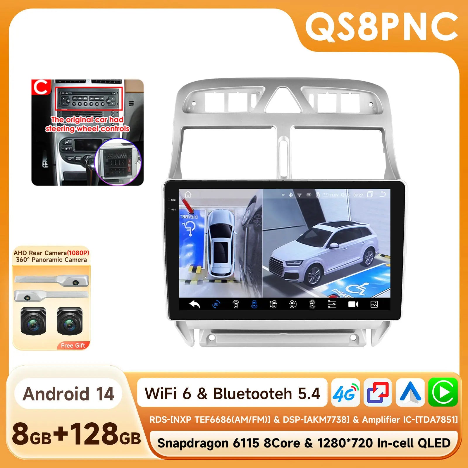 Hizpo 2Din 9inch CarPlay Android Auto Car Radio for Peugeot 307 307CC 307SW 2002 - 2013 Multimedia Navigation GPS RDS DSP 4G BT