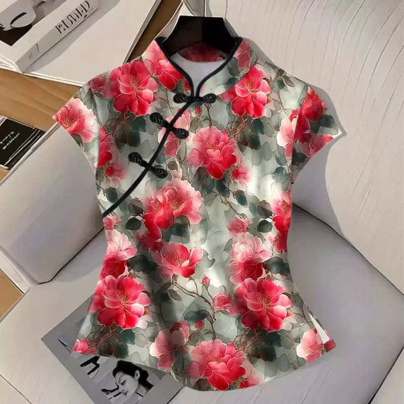 Qipao Shirts for Women Clothing Hanfu Tshirt Harajuku Ethnic Style Summer Streetwear Y2k Top Vintage T-Shirts Women Clothes
