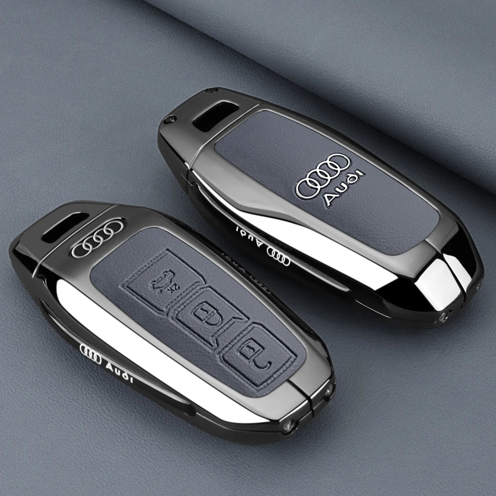 Leather Car Smart Key Case Cover Alloy Protect Shell For Audi A1 A3 A4 A5 A6 A7 A8 Quattro Q3 Q5 Q7 S4 S5 S6 S7 S8 R8 TT sticker