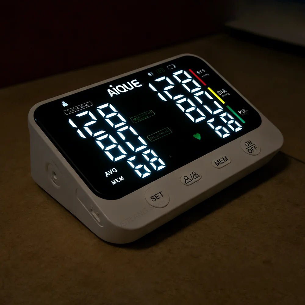 JUSTLANG 1000mAh Blood Pressure Monitor Dual Result Display HD LED Arrhythmia Tonometer Digital Tensiometer Pressure Measure Arm