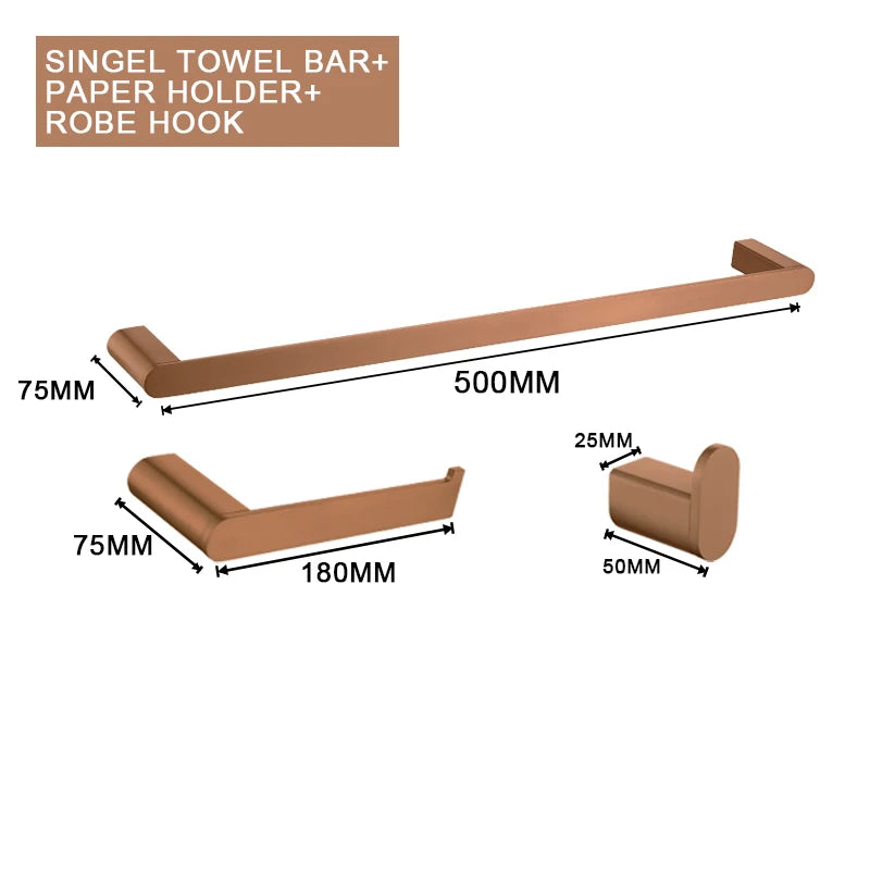 Brushed Rose Gold Storage Rack Towel Bar Tissue Holder Bathrobe Hook Cup Holder Toilet Brush Soap Dish Bathroom Accessories