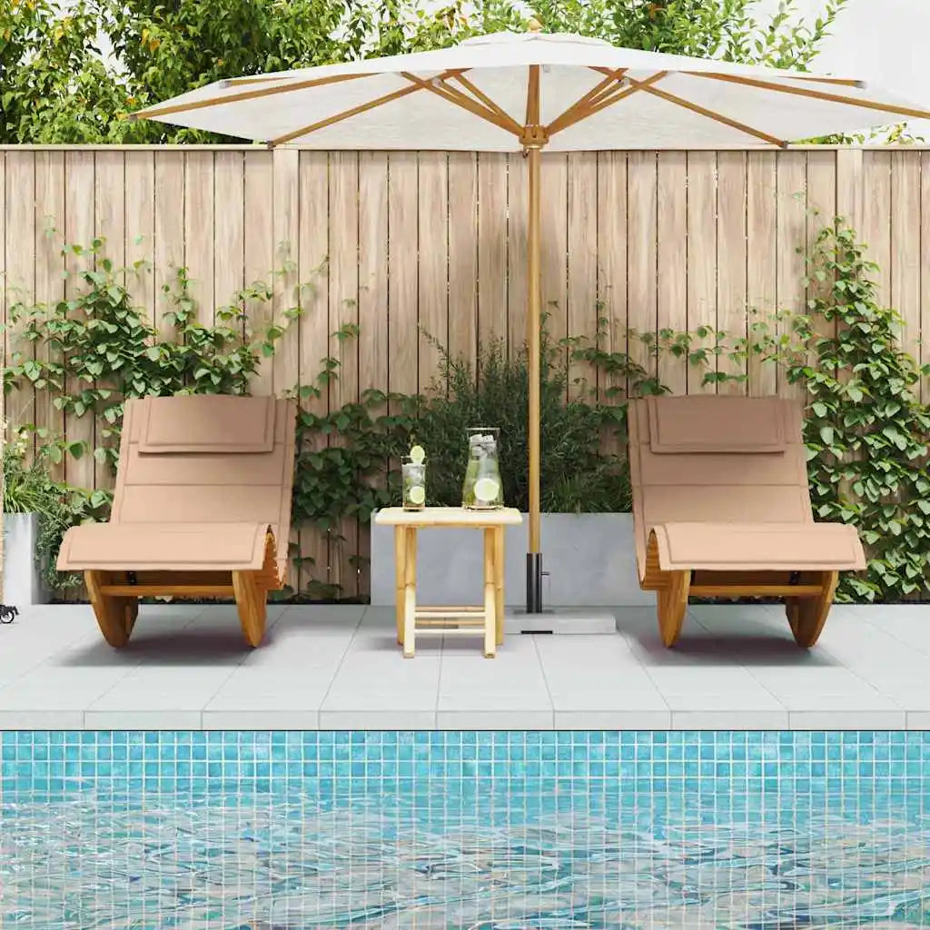 Rocking Loungers with Cushions Set of 2 Solid Acacia Wood Outdoor Chaise Lounge Chairs Patio Garden