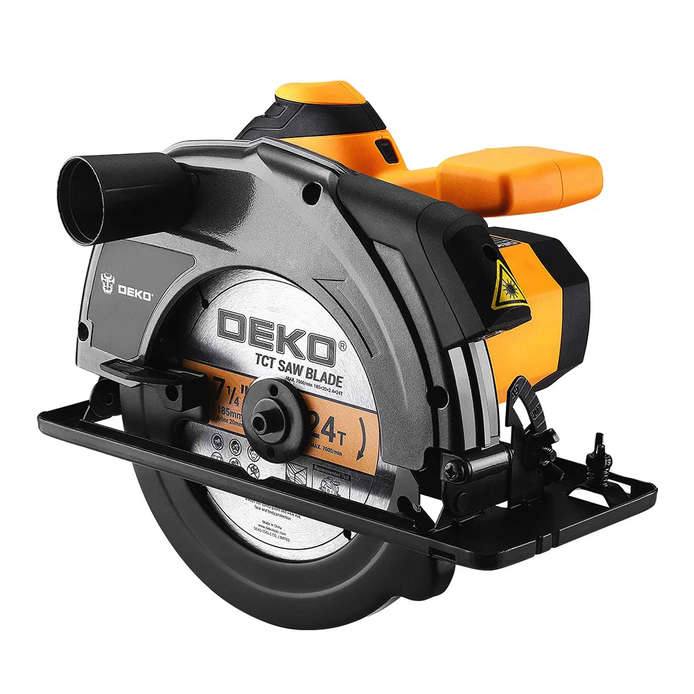 Scie circulaire électrique DEKO série DKCS 185 mm, machine de découpe multifonctionnelle avec poignée auxiliaire, outil électrique domestique 1200 W