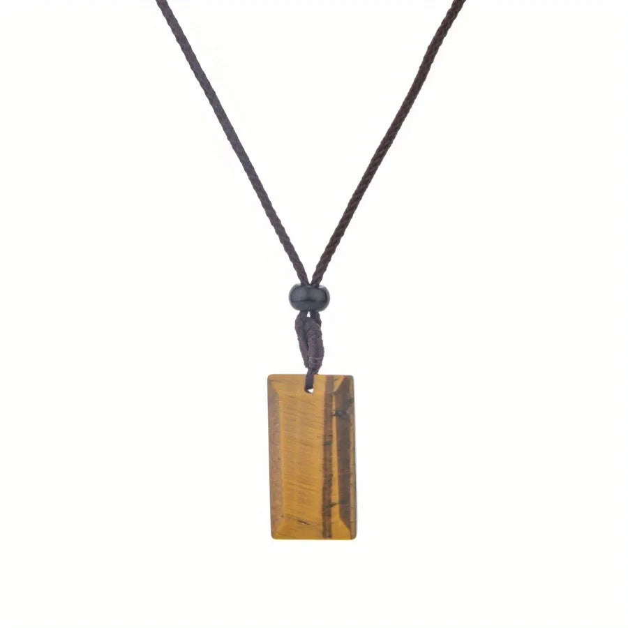 Natrual crystal stone gemstone agate hand-made Rectangular adjustable pendant necklace for women and men Stone Pendant Necklace
