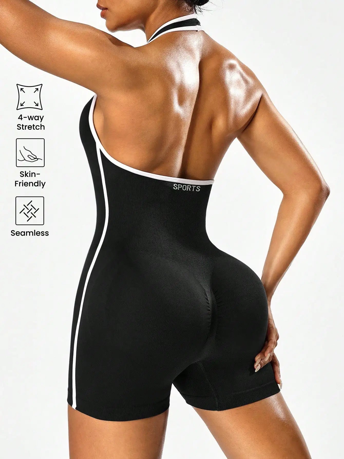 Combinaison de yoga à épaules croisées avec motif color-block, combinaison d'entraînement dos nu pour femmes, vêtements d'extérieur pour le fitness transfrontalier et