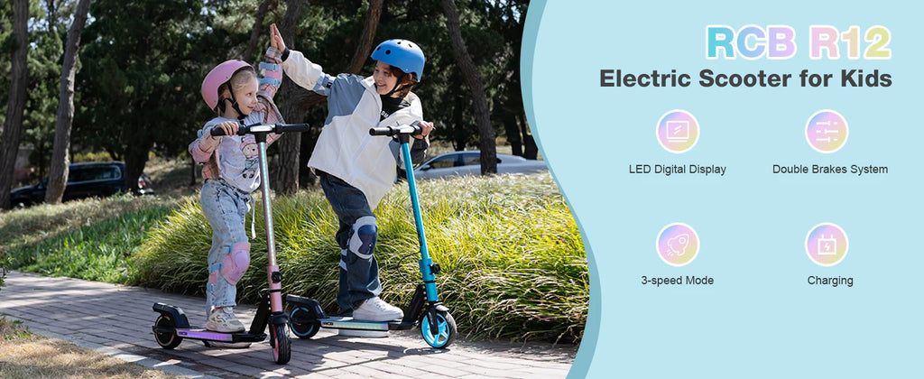 RCB R12 6-12 year old child electric scooting Lights RGB Non-zero start Double brake LCD screen 3-speed foldable
