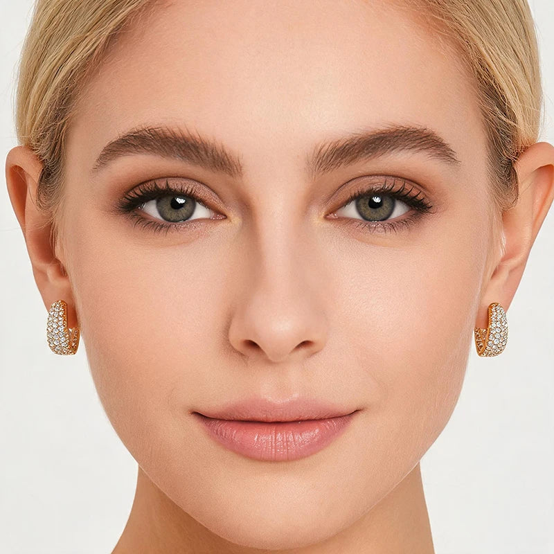 Fashion Zirconia U Shape Huggie Hoop Earrings For Women Geometric Ear Buckle Bridal Wedding Engagement Earrings Daily Jewelry