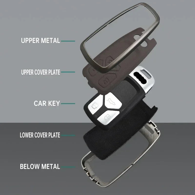 Zinc Alloy Leather For AUDI A6 S6 RS6 C5 C6 C7 4F S line Car Key Case Cover Shell Protected Keychain Bag Car-Styling Accessories