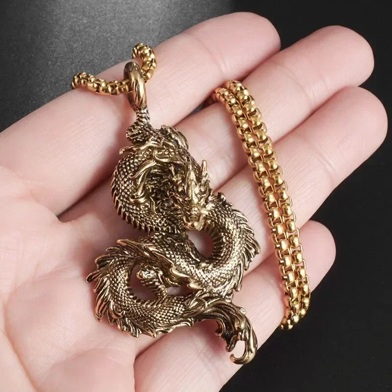 Vintage Gothic Snake Coiled Demon Skull Pendant Necklace for Men Boys Rock Party Halloween Jewelry Gift