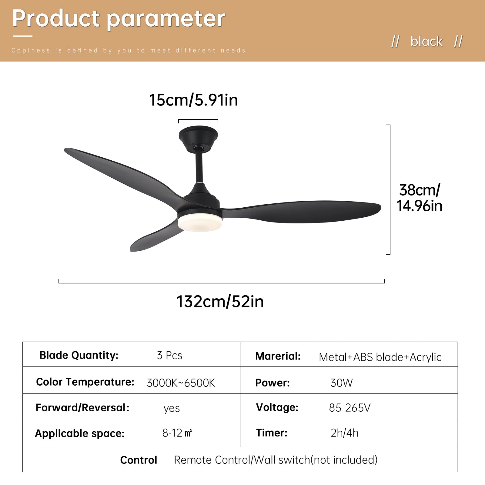 Ventilateur de plafond avec lumière, Ventilateur de plafond discret de 25 pouces/42 pouces/52 pouces avec télécommande, Pour intérieur et extérieur couvert
